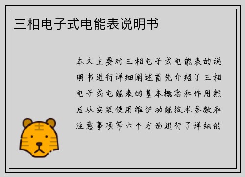 三相电子式电能表说明书